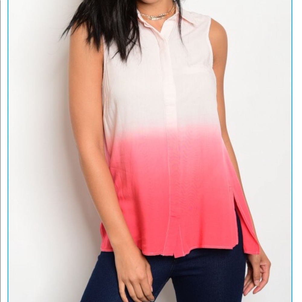 🆕🌸EN CREME! NWT pink ombré print/collared/button-up top